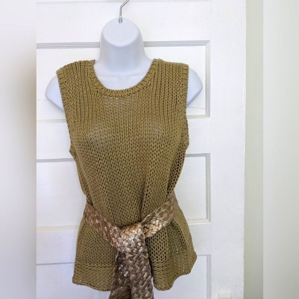 ALASKA BLUES GOLDEN BEIGE CROCHET KNIT VINTAGE* VEST CAMI TANK SIZE LARG…